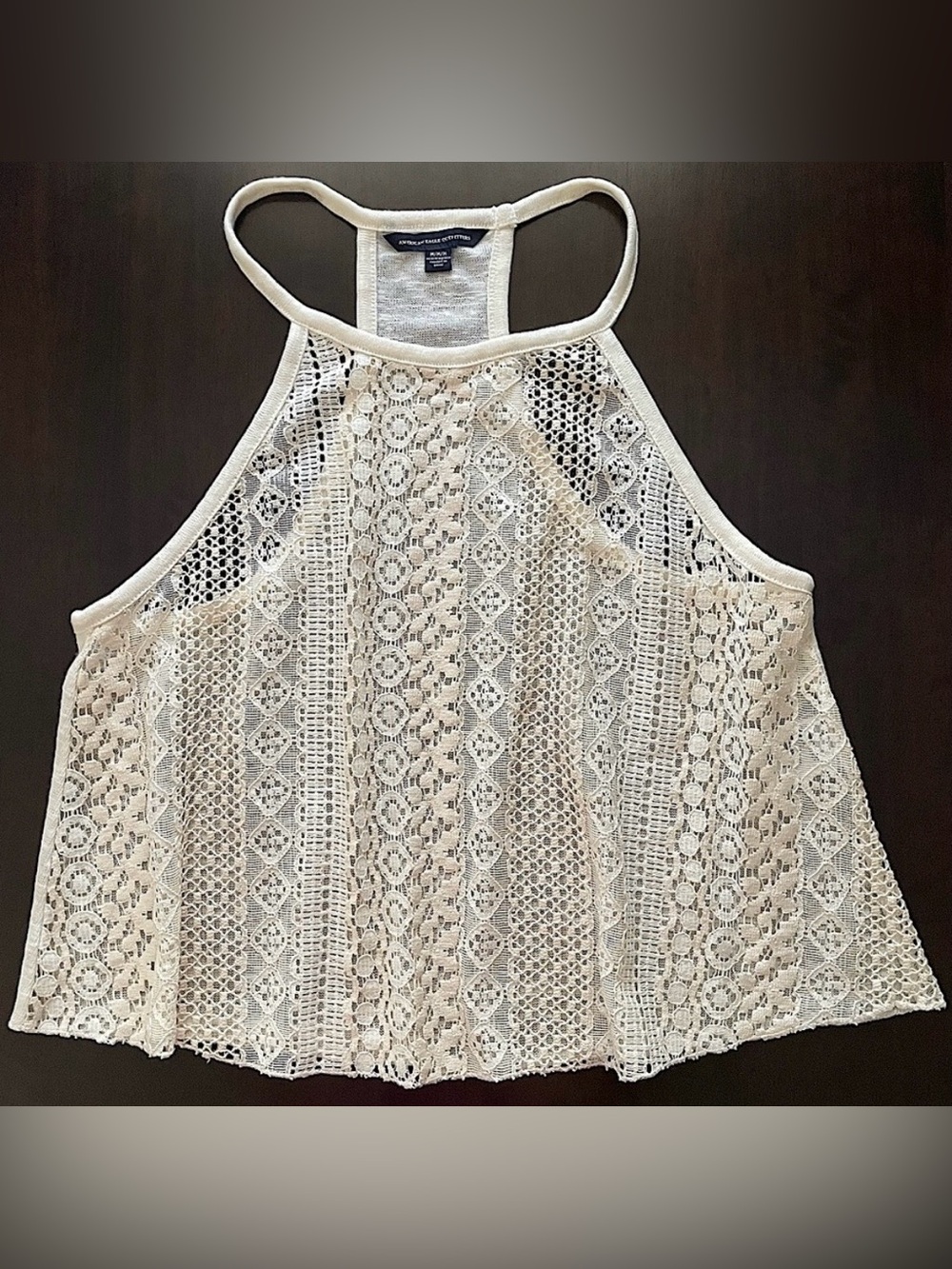 American Eagle off-white tank fairy festival flowy boho indie sheer lace front M
